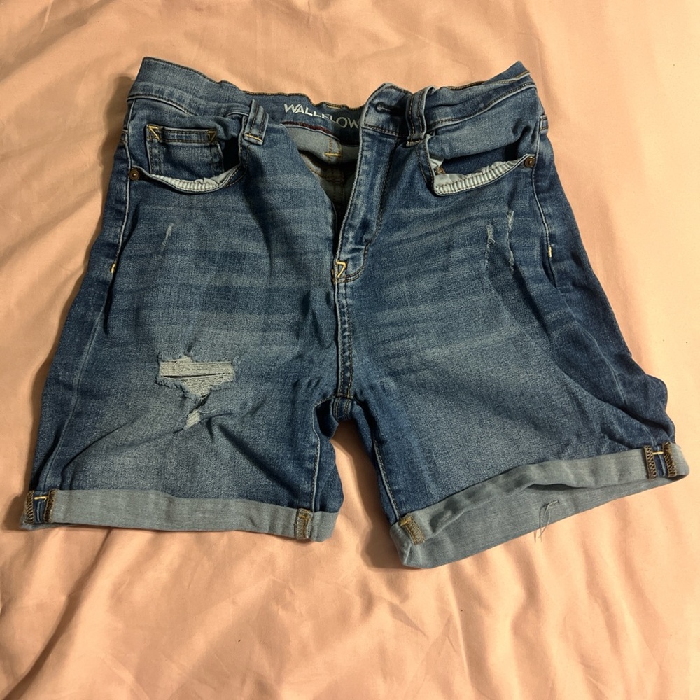 Blue stretchy Distressed Denim Shorts